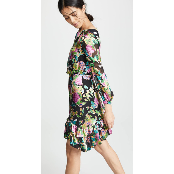 SALONI Dresses & Skirts - Saloni Felicia Silk Blend Mini Dress Floral Print Black Multi-Color Size 2